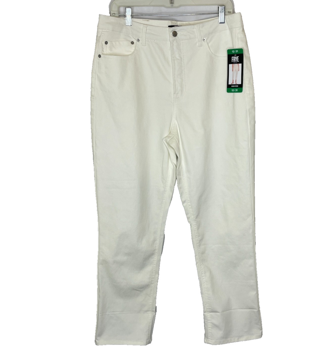 Women's 12 Frye Straight Leg High Waisted White Jeans Cotton NEW